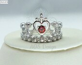 Princess Snow White Crown Red Garnet Ring Sword Heart Ring 925 Sterling Silver