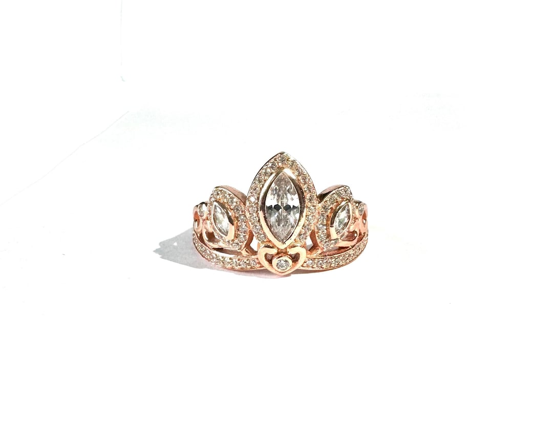 Princess Rapunzel Rose Gold Tangled Tiara Crown Ring for