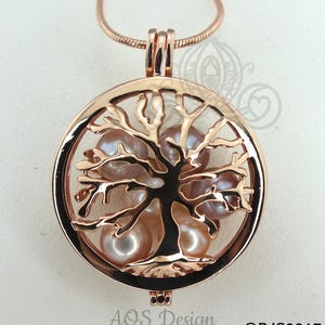 Family Tree Pearl Cage Necklace Rose Gold Plated Locket Charm Tree of Life Mother Bead Cage CHARM+NCKLCE+PEARL