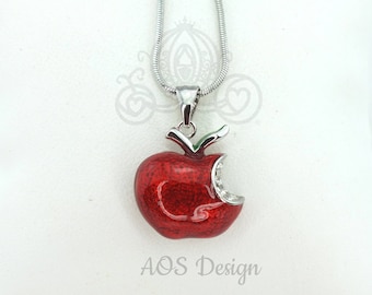 Snow White Apple Necklace: Sterling Silver, Red Enamel, Swarovski Crystal