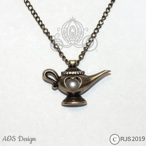 Aladdin Genie Lamp Pearl Cage Antique Gold Distressed Brass Locket Necklace Pendant Charm Princess Jasmine