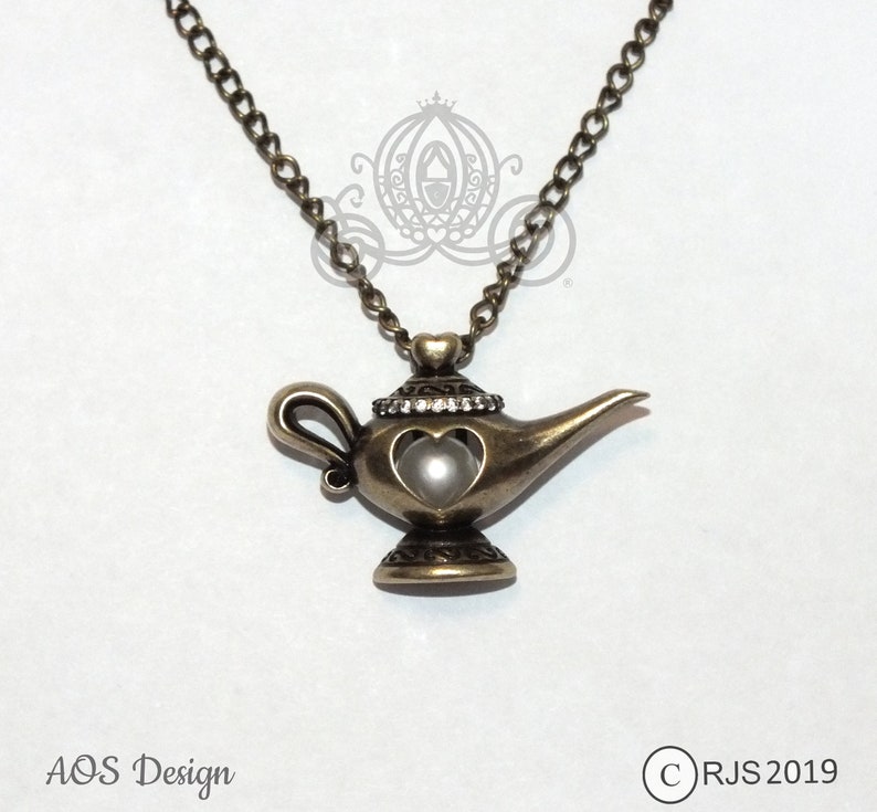 Aladdin Genie Lamp Pearl Cage Antique Gold Distressed Brass Locket Necklace Pendant Charm Princess Jasmine