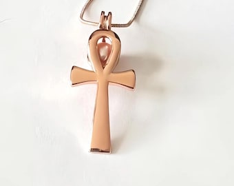 Rose Gold Ankh Pendant Pearl Cage - Cross Charm Necklace by AOS Design