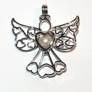 Angel Pearl Cage Charm Necklace. Hidden Hearts Necklace