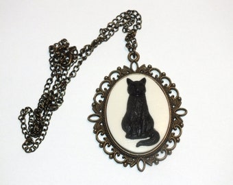 Black Cat Cameo Brooch, Necklace & Bracelet - Gifts for Cat Moms