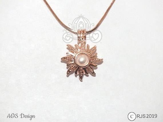 Rapunzel Pearl Cage Rose Gold Tangled Sun Charm Holds - Rose Gold Pearl Cage Pendant Rapunzel Pearl Cage Rose Gold Tangled Sun Charm Holds - Rose Gold Pearl Cage Pendant