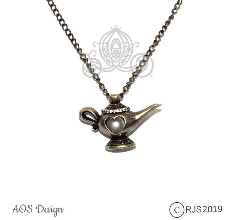 Aladdin Genie Lamp Pearl Cage Antique Gold Distressed Brass Locket Necklace Pendant Charm Princess Jasmine