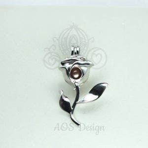 Rose Charm, Beauty and The Beast Rose, Pearl Cage Silver Charm