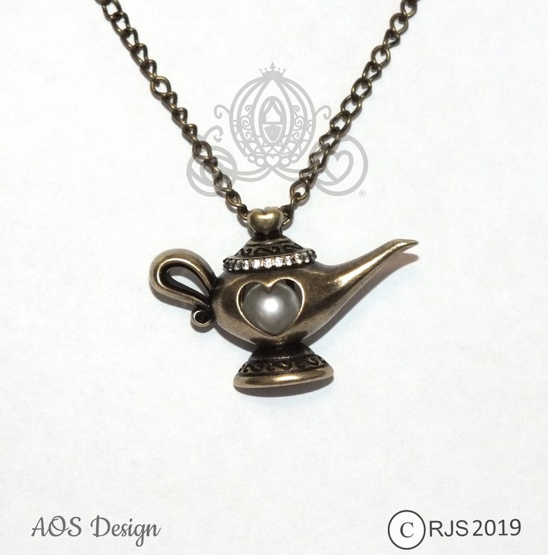 Aladdin Genie Lamp Pearl Cage Antique Gold Distressed Brass Locket Necklace Pendant Charm Princess Jasmine