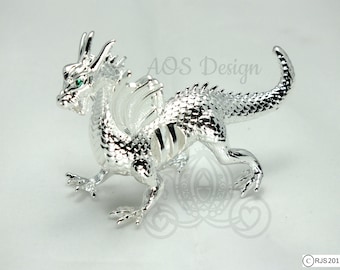 Gothic Dragon Pearl Cage Pendant Necklace - Fantasy Pendant with Crystal Charm - Green Eyes