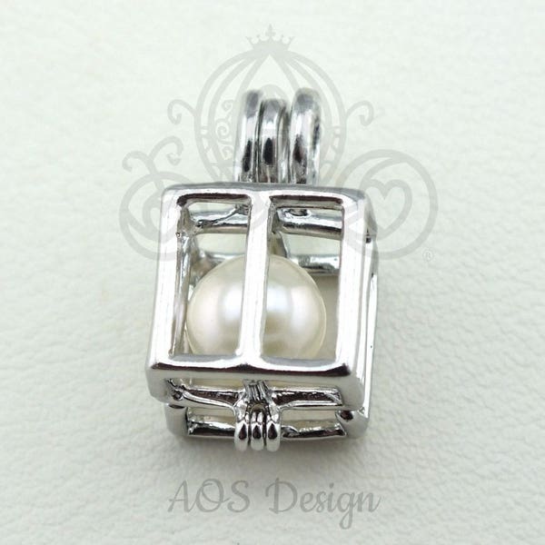 Elija una jaula de perla plata plateada caja cuadrada presente con alambre de collar de cadena de 18 "