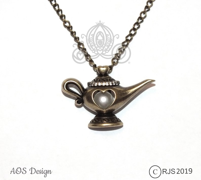 Aladdin Genie Lamp Pearl Cage Antique Gold Distressed Brass Locket Necklace Pendant Charm Princess Jasmine
