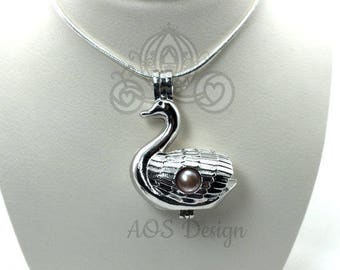 Princess Swan Pearl Cage Necklace - Holds 2 Pearls - Silver Jewelry Pendant