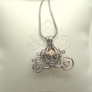 Pearl Cage Carriage Silver Plated Charm Necklace Princess Cinderella Pick A Pearl or Wish Pearl Epcot Pumpkin Locket image 3