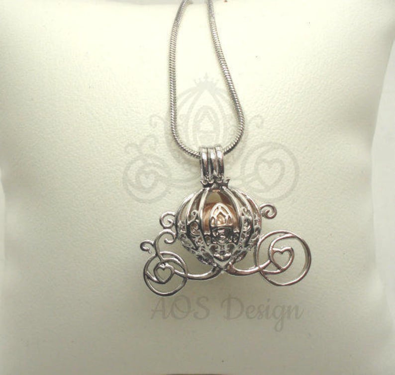 Pearl Cage Carriage Silver Plated Charm Necklace Princess Cinderella Pick A Pearl or Wish Pearl Epcot Pumpkin Locket image 3