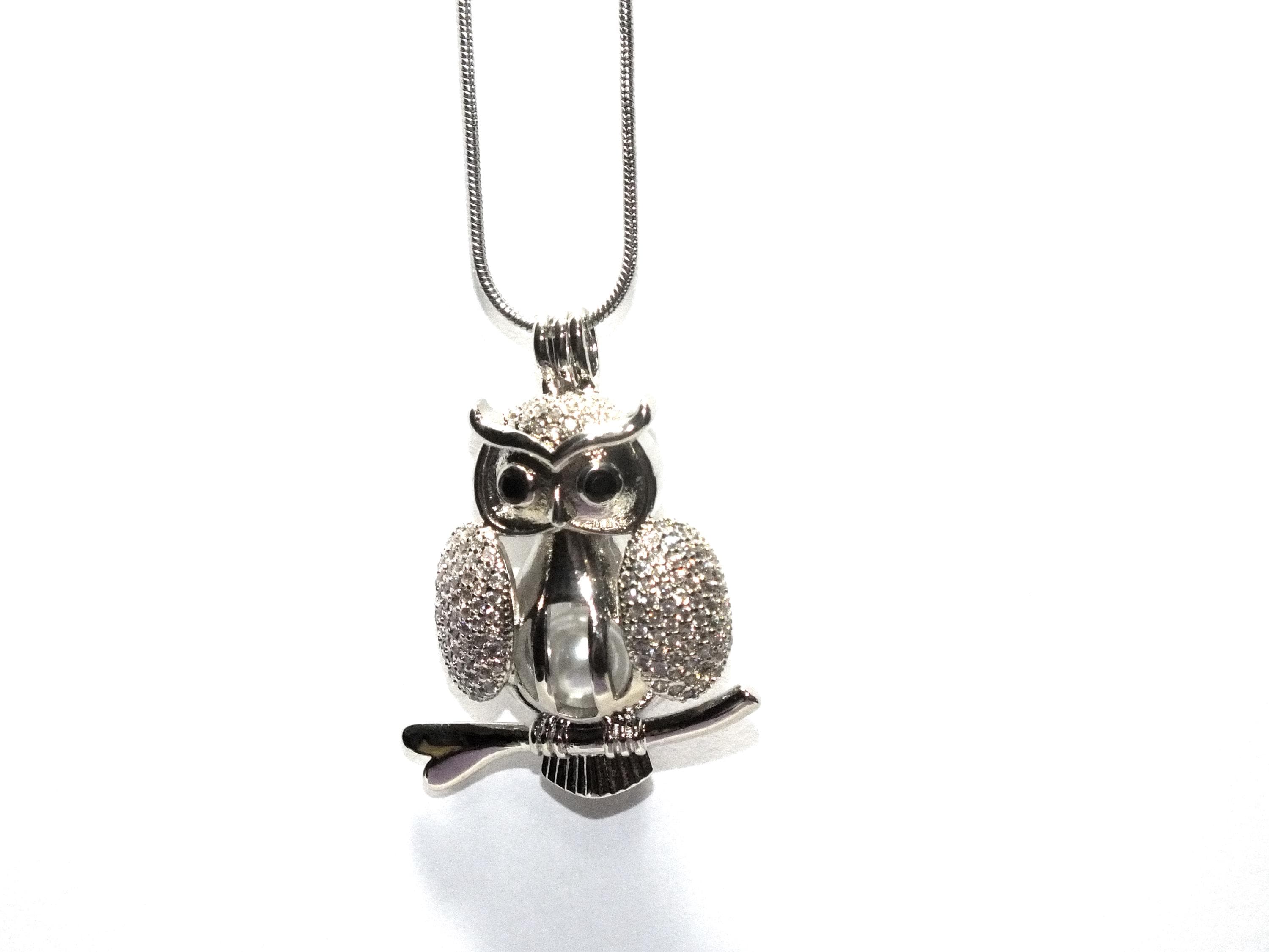Harry Potter CZ Owl Pearl Cage Necklace, Sterling Silver Charm Limited Edition
