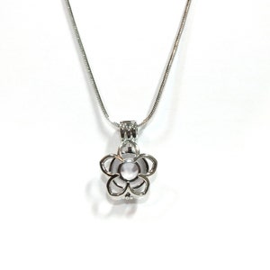 Pick A Pearl Flower Cage Necklace Silver Plumeria Outline Charm Holds a Pearl Bead Gem 18 Silver Necklace image 10