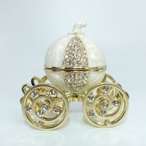 Pumpkin Cinderella Carriage Ring Box Trinket Jewelry Box Moving Wheels Crystals Engagement Gift
