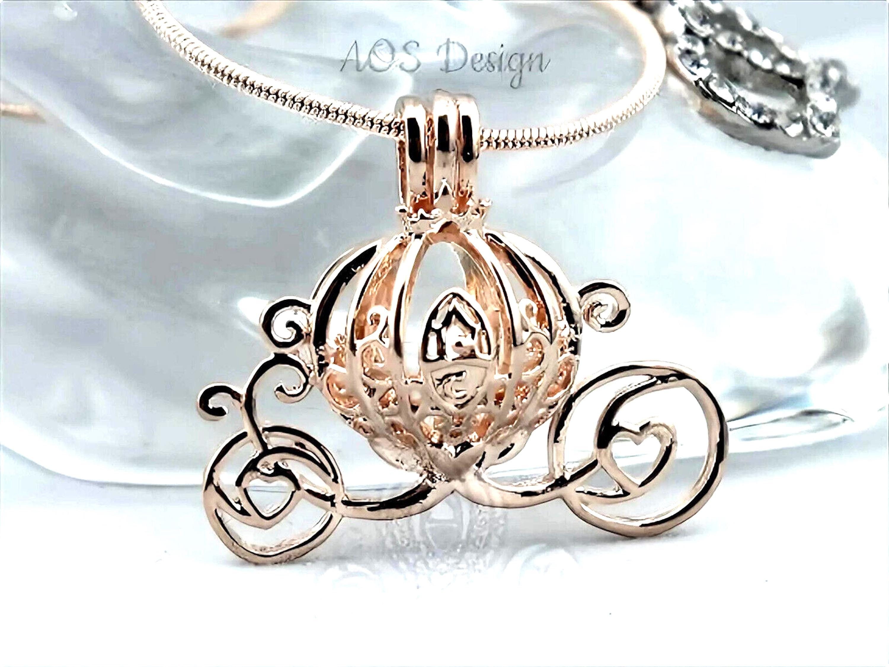 Rose Gold Cinderella Carriage Pearl Cage Necklace - Magic Pumpkin