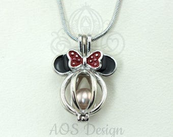 Minnie Mouse Pearl Cage Pick A Pearl or Wish Pearl Holder Akoya Pearl Locket Bowknot