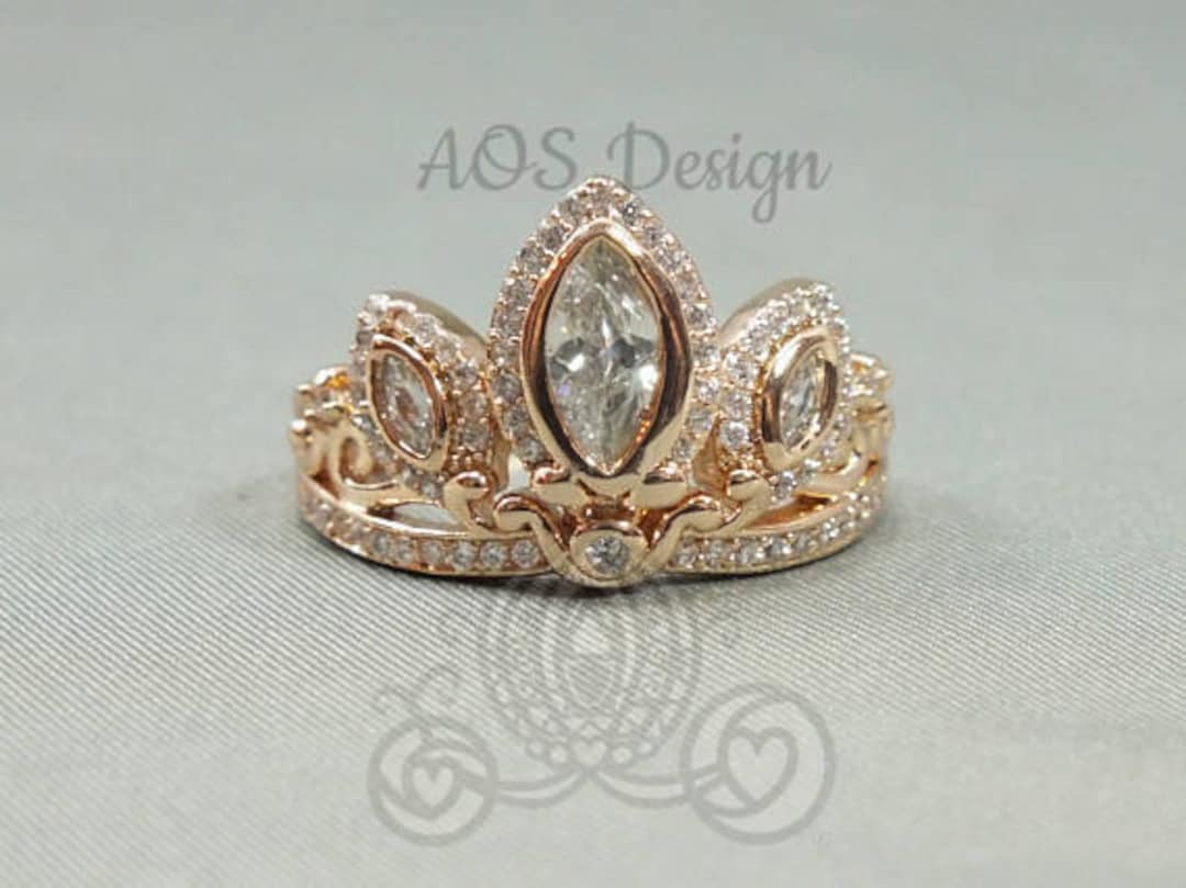 Rose Gold Prinses Ring Tangled Crown Crystals - Etsy België