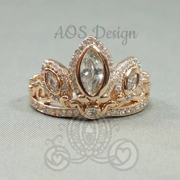 Tangled Rose Gold Ring Crown Cubic Zirconia Rose Gold Sterling Silver or Brass