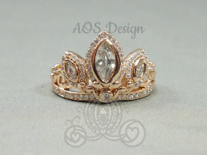 Rapunzel Rose Gold Tiara Princess Ring Tangled Crown Crystals Rose Gold 925 Silver or Brass 