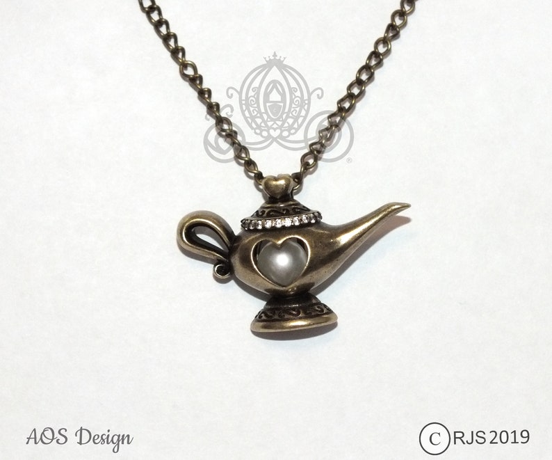 Aladdin Genie Lamp Pearl Cage Antique Gold Distressed Brass Locket Necklace Pendant Charm Princess Jasmine