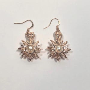 Rapunzel Sun Pearl Earrings: Rose Gold Cage Dangle, Tahitian or Freshwater Pearl