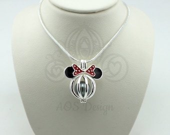 Sterling Silver Minnie Mouse Mickey Head Pearl Cage Charm Necklace Disney Pick A Pearl or Wish Pearl Epcot