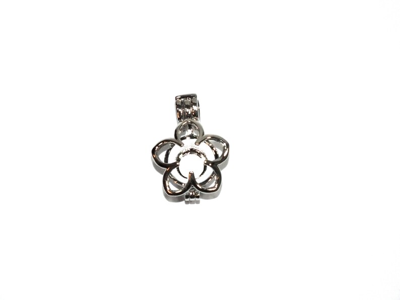 Pick A Pearl Flower Cage Necklace Silver Plumeria Outline Charm Holds a Pearl Bead Gem 18 Silver Necklace Charm only