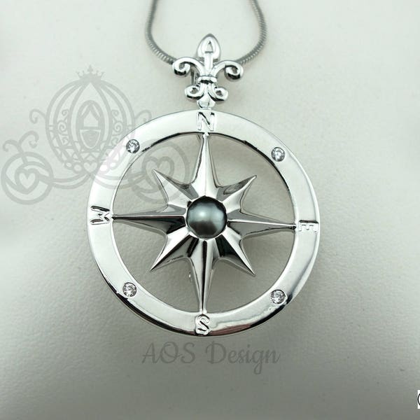 Pick A Pearl Cage Compass Rose Silver Plated Locket Charm Necklace Pirate Ship Sailing Ocean Nautical Compass Charm