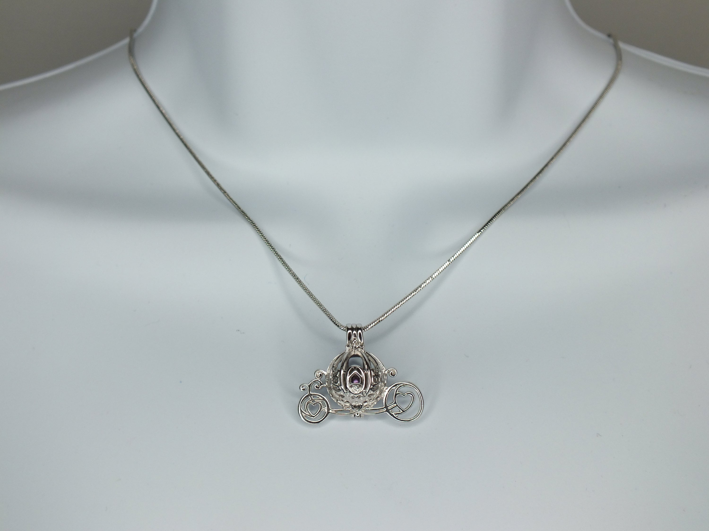 Princess Cinderella Pearl Cage Carriage Silver Plated Charm