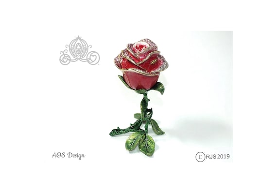 Enchanted Rose Ring Box: Beauty and the Beast Inspired Enamel Crystal Trinket Box