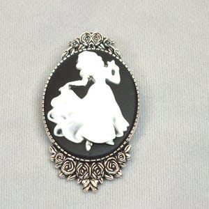 Handmade Snow White Cameo Brooch: Gothic Halloween Costume Jewelry