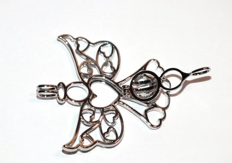 Angel Pearl Cage Charm Necklace. Hidden Hearts Necklace