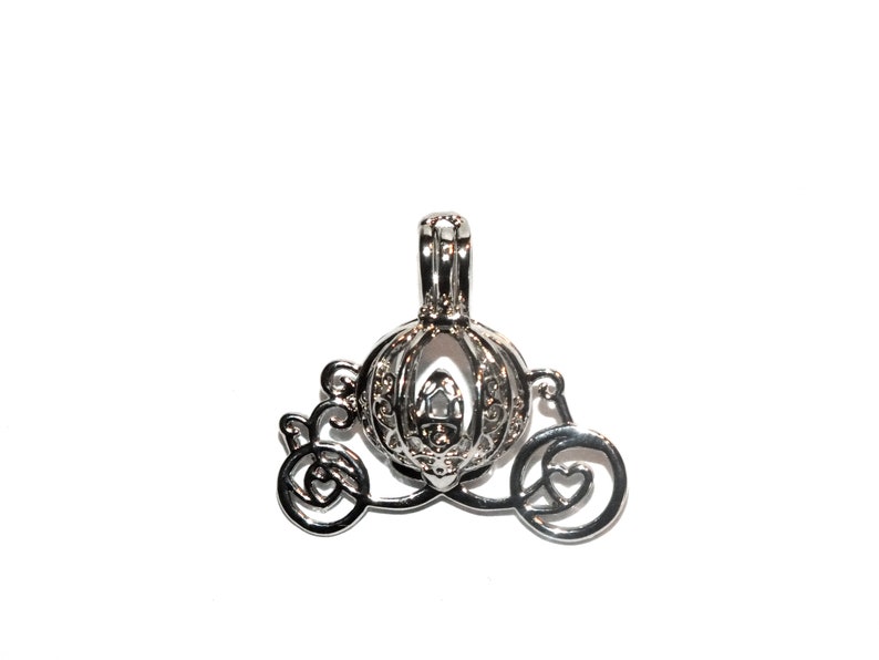 Pearl Cage Carriage Silver Plated Charm Necklace Princess Cinderella Pick A Pearl or Wish Pearl Epcot Pumpkin Locket image 10