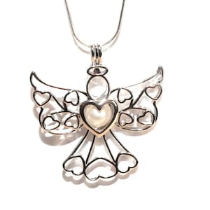 Angel Pearl Cage Charm Necklace. Hidden Hearts Necklace