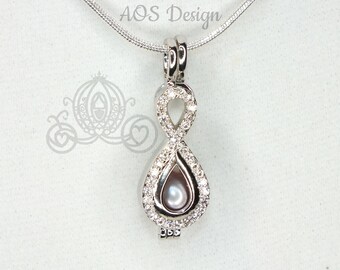 Infinity Knot Pearl Cage Necklace: Crystal Accent, Sterling Silver Option