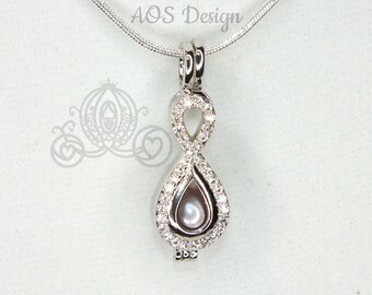 Pick A Pearl Crystal Infinity Pearl Cage Silver Plated Locket Symbol Crystal Accents Necklace Chain