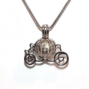 Pearl Cage Carriage Silver Plated Charm Necklace Princess Cinderella Pick A Pearl or Wish Pearl Epcot Pumpkin Locket image 8