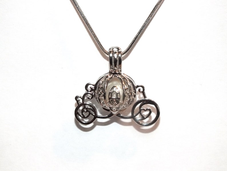 Pearl Cage Carriage Silver Plated Charm Necklace Princess Cinderella Pick A Pearl or Wish Pearl Epcot Pumpkin Locket image 8