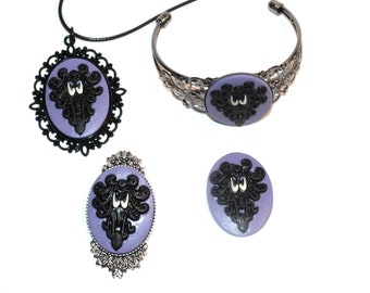 Haunted Mansion Purple Cameo Necklace Spooky Wallpaper Haunted Eyes Glow in the Dark Jewelry