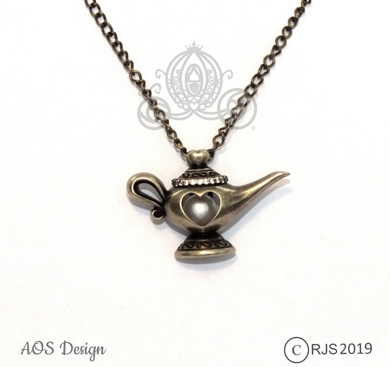 Aladdin Genie Lamp Pearl Cage Antique Gold Distressed Brass Locket Necklace Pendant Charm Princess Jasmine