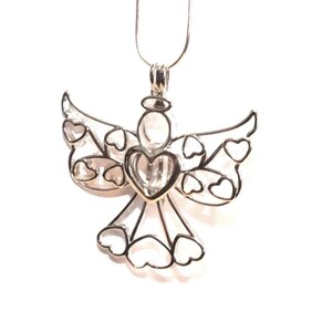 Angel Pearl Cage Charm Necklace. Hidden Hearts Necklace