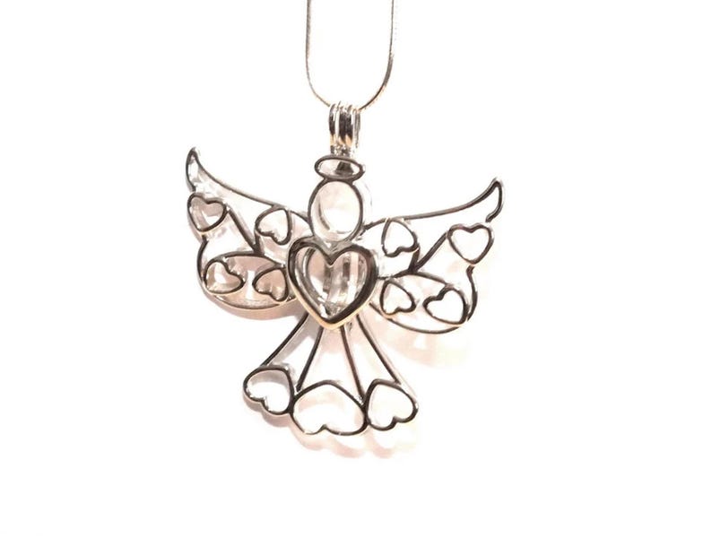 Angel Pearl Cage Charm Necklace. Hidden Hearts Necklace