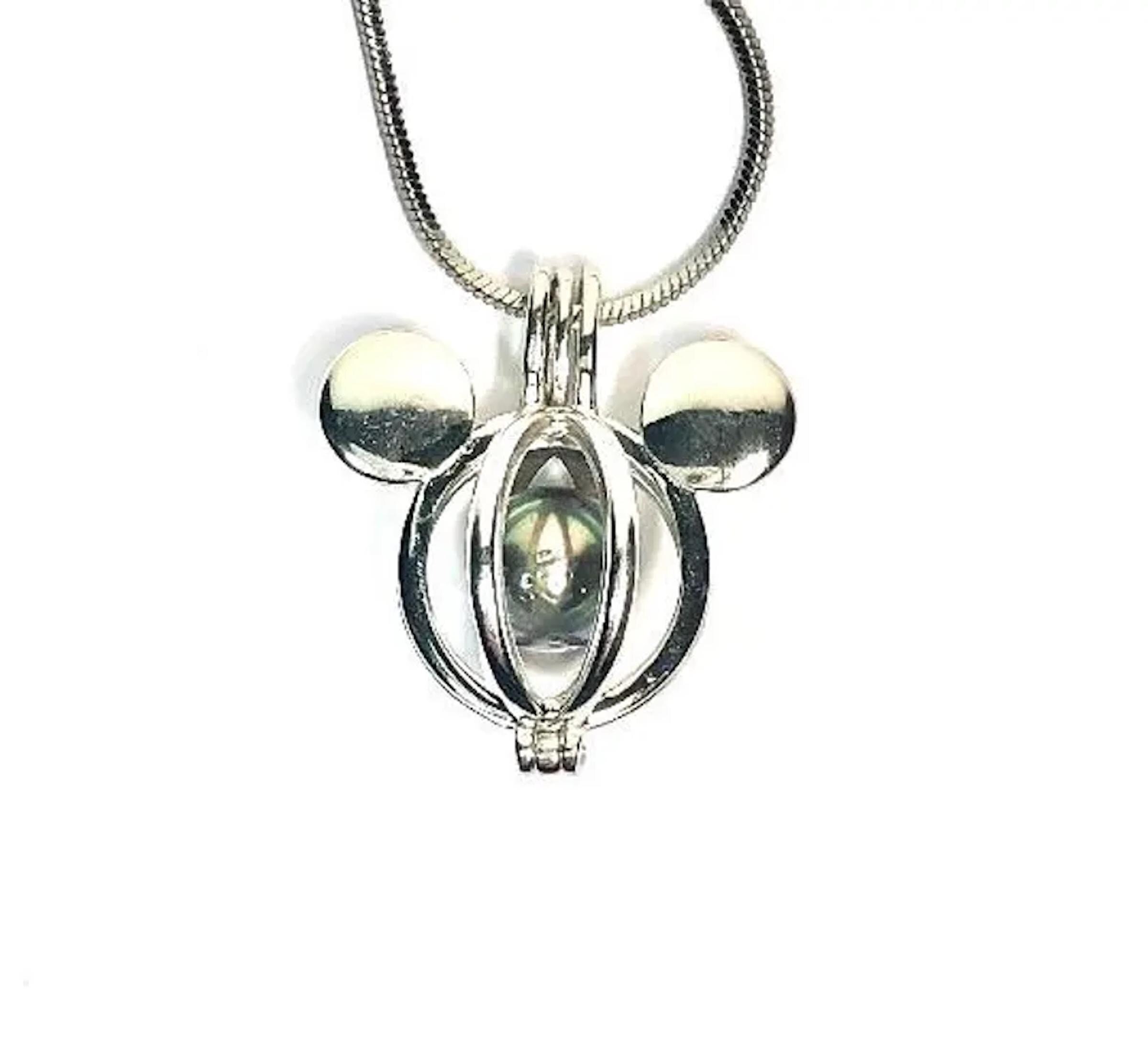 Mickey Mouse Inspired Pearl Cage Jewelry Sterling Silver Birthstone Necklace Etsy Ireland