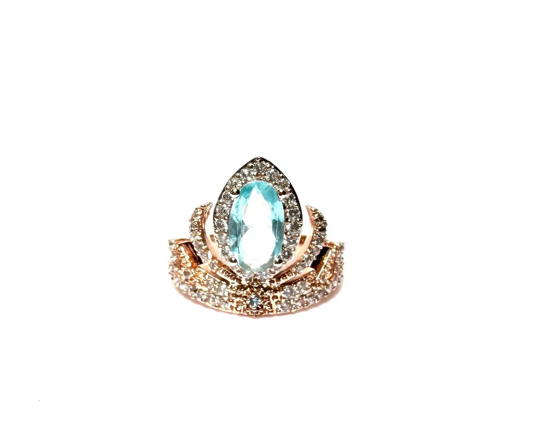 Buy Handmade Rose Gold Elsa Crown Ring: Aquamarine Cubic Zirconia
