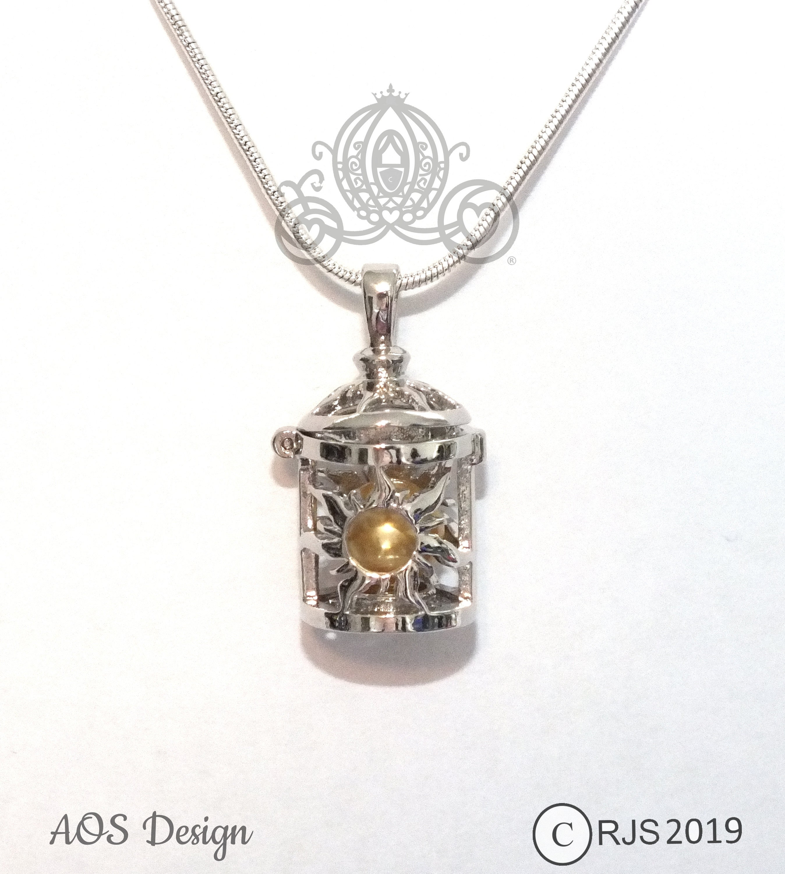 Rapunzel Sun Lantern Pearl Cage Necklace Silver Tangled Locket Princess Lamp DNE