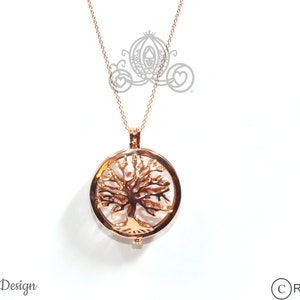 Family Tree Pearl Cage Necklace Rose Gold Plated Locket Charm Tree of Life Mother Bead Cage CHARM+14KRseGldChn